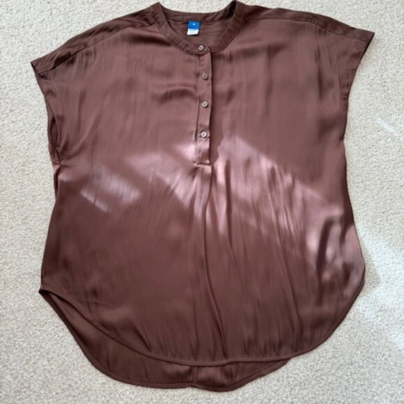 Old Navy Brown Satin Henley Short Sleeved Blouse - M - Picture 3 of 8